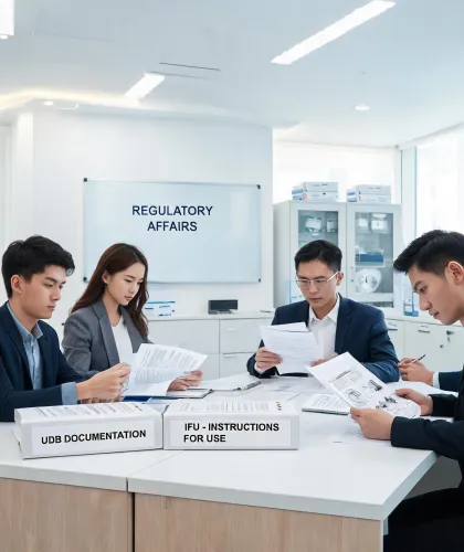 Regulatory affairs team in lab coats
